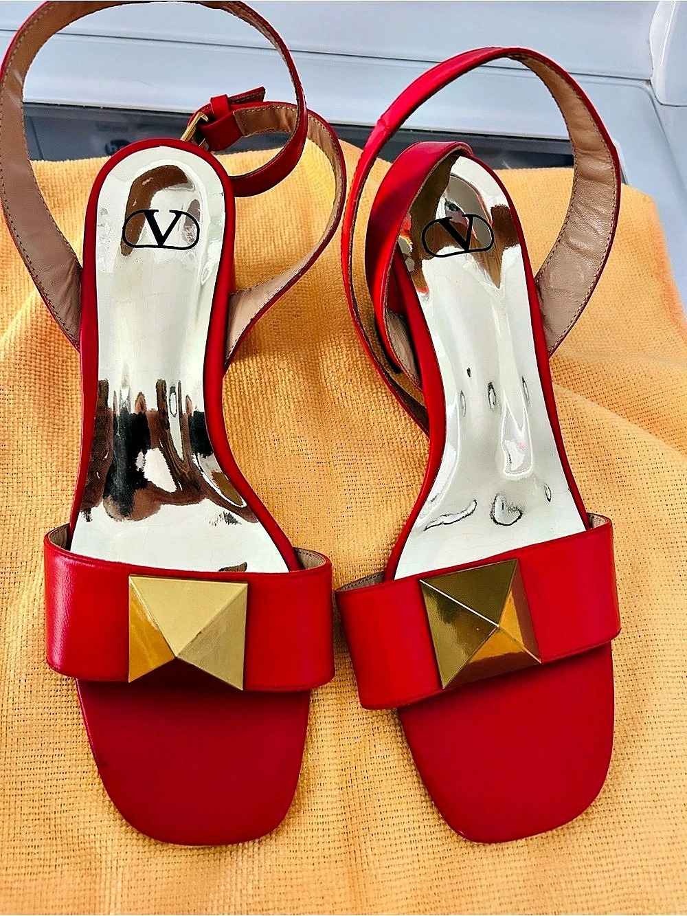 Valentino Garavani Rockstud Sandals Red Gold Size EU 40